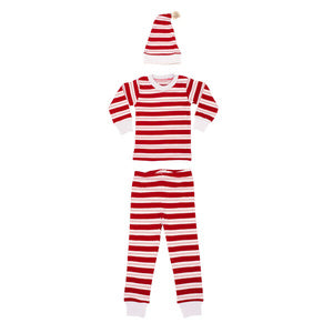 Organic Kids' L/Sleeve PJ & Cap Set- Peppermint Stripe